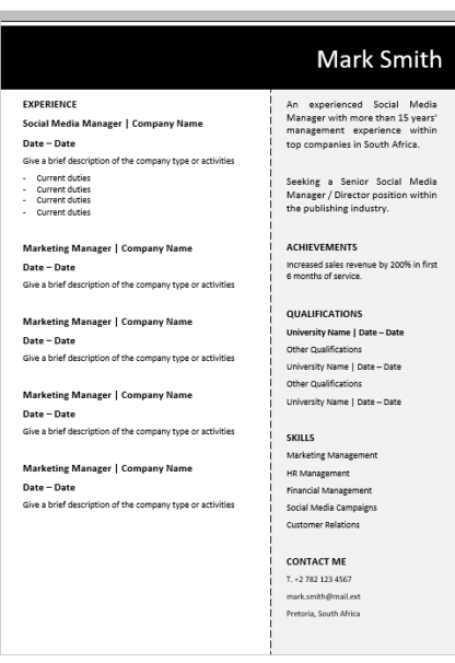 Marketing Curriculum Vitae