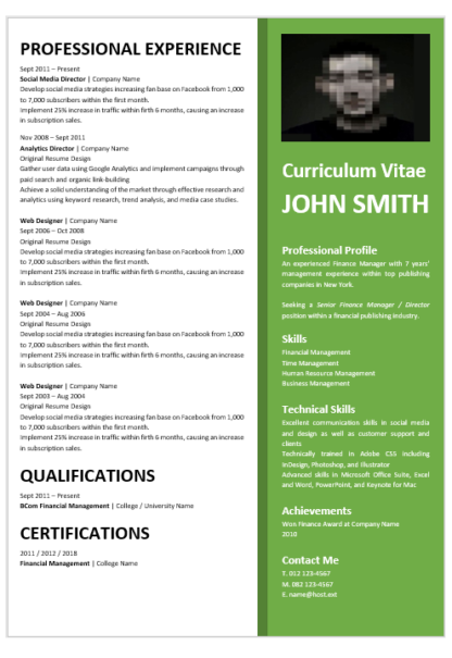 Modern 0001 Green Curriculum Vitae