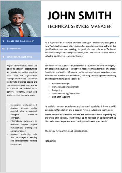 Technical Services Manager Cover Letter