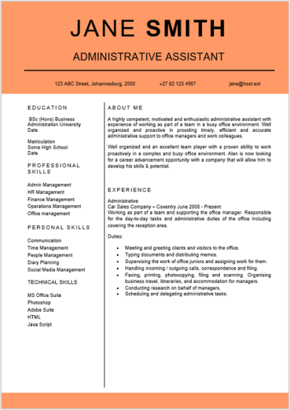 Administrative Assistant Curriculum Vitae