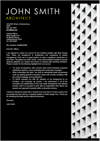 Architect Cover Letter