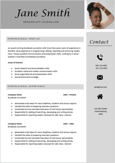 Broadcast Journalist Curriculum Vitae - Professional Cv Templates