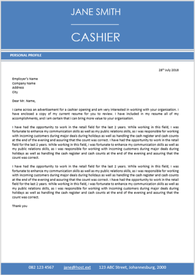 Cashier Cover Letter Professional CV Templates