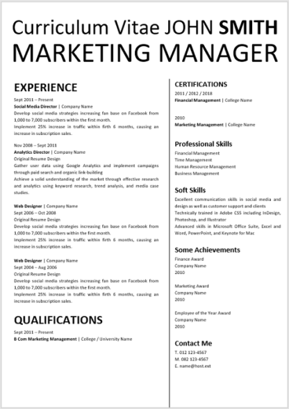 Marketing Manager Curriculum Vitae