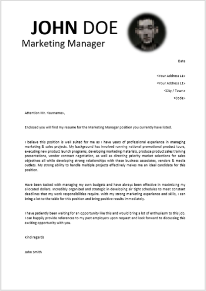 Marketing Manager Cover Letter