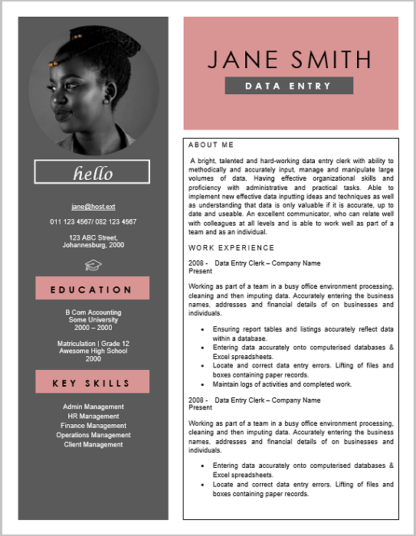 Data Entry Curriculum Vitae