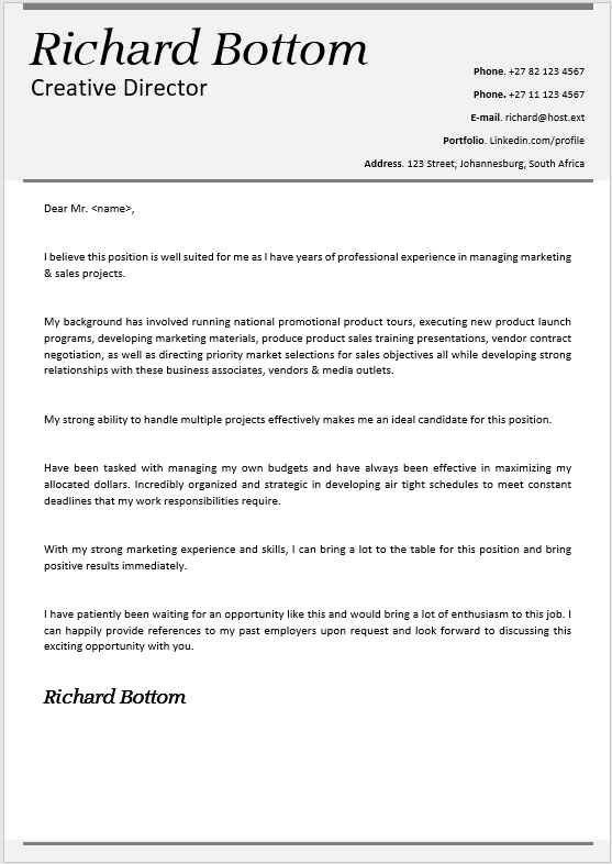cover letter for creative director post