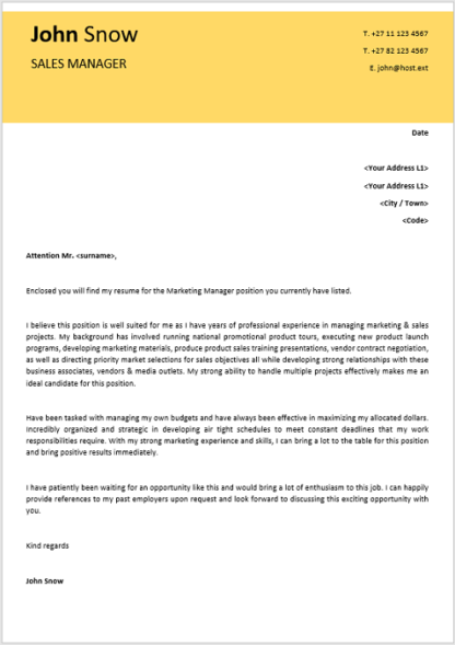 Elegant 0008 Yellow Cover Letter