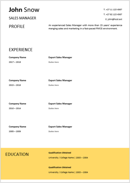 Elegant 0008 Yellow Curriculum Vitae