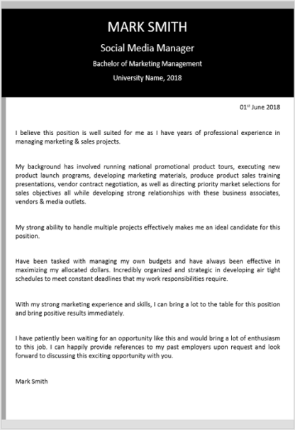 Social Media Manager Cover Letter