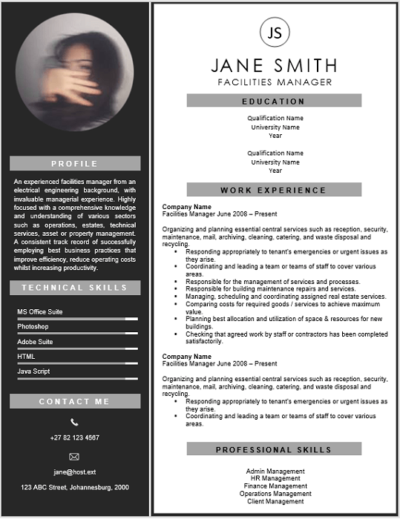 Facilities Manager Curriculum Vitae - Professional Cv Templates