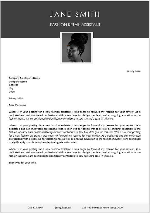 cover letter for retail fashion