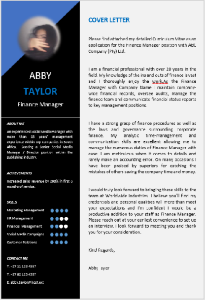 Modern 0022 Blue Black Cover Letter