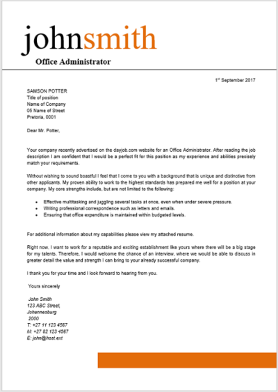 Office Administrator Cover Letter - Professional CV Templates