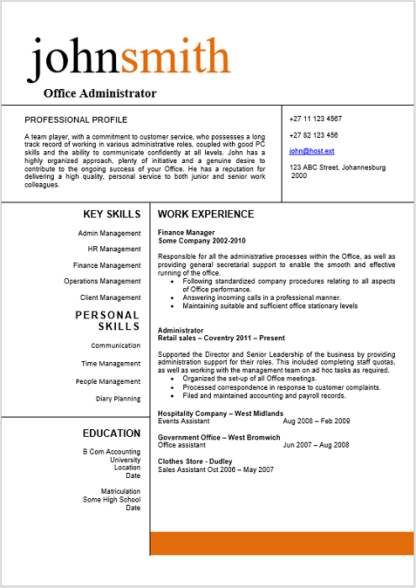 Office Administrator Curriculum Vitae