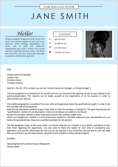 Chief Executive Officer Cover Letter