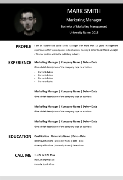 Marketing Manager Curriculum Vitae - Professional CV Zone | Templates