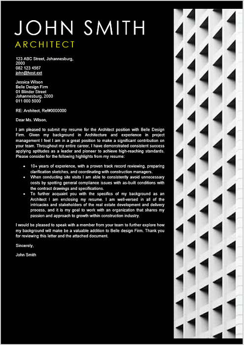 sample cover letter for architectural designer