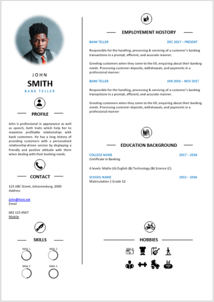 Bank Teller Curriculum Vitae - Professional CV Zone | Templates