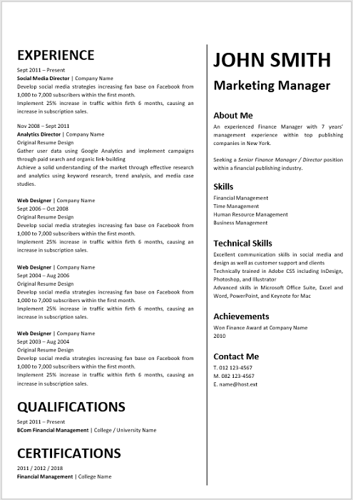 Marketing Manager Curriculum Vitae - Professional CV Zone ...