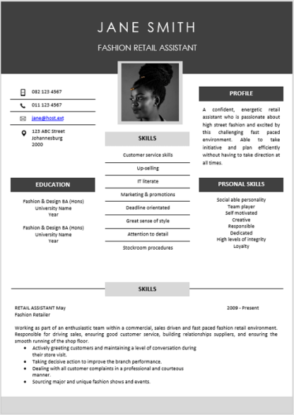 Fashion Retail Curriculum Vitae - Professional CV Zone | Templates