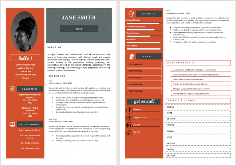 Executive Chef Curriculum Vitae - Professional CV Zone | Templates